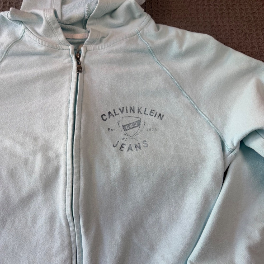 Calvin Klein Jeans Womens Light Blue Full Zip Hoodie Sweatshirt Logo Medium - Picture 3 of 6